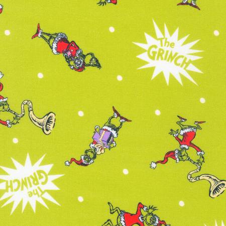 CLEARANCE Grinch on Lime - Robert Kaufman Cotton