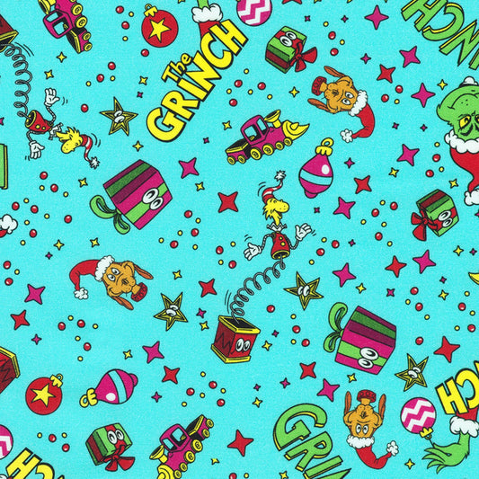 Grinch Snow on Aqua - Robert Kaufman Cotton