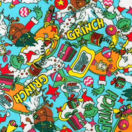 Grinch on Aqua - Robert Kaufman Minky