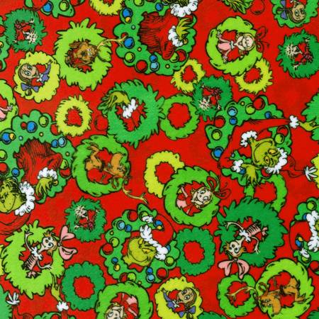 Grinch Wreaths Red - Robert Kaufman Minky