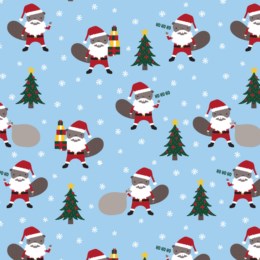 CLEARANCE Blue Beaver Santa Purely Canadian Eh - Robert Kaufman Cotton