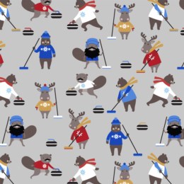 Critters Curling Grey Purely Canadian Eh - Robert Kaufman Cotton