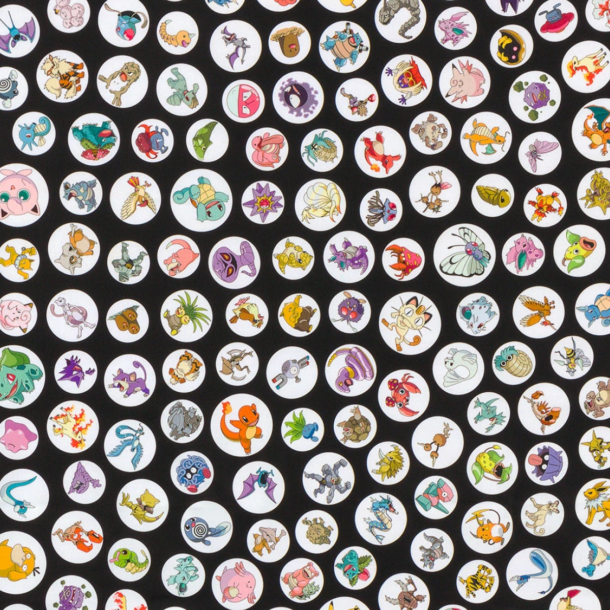 Black Pokemon in Circles - Robert Kaufman Cotton