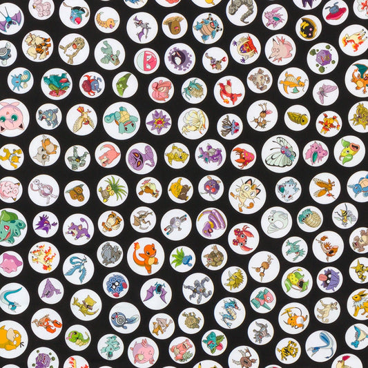 Black Pokemon in Circles - Robert Kaufman Cotton