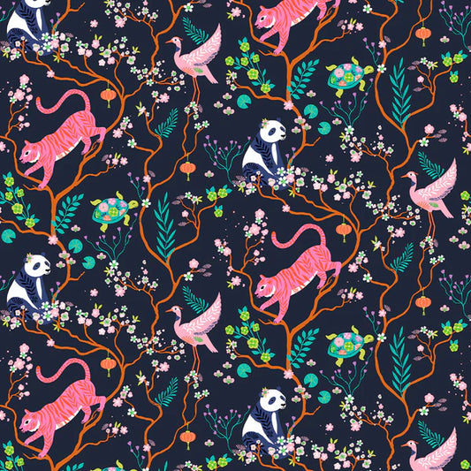 CLEARANCE Jungle on Navy - Blossom Days - Dashwood Studio Cotton