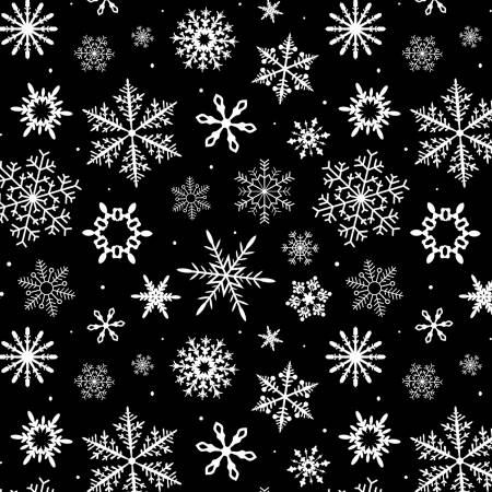CLEARANCE Black Snowflakes Glow in the Dark - Blank Cotton
