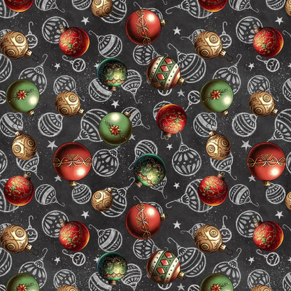 Christmas Ornaments on Charcoal - Blank Cotton