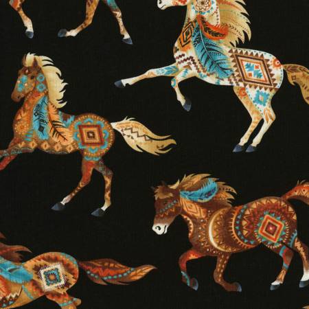 Black Aztec Horses - Timeless Treasures Cotton