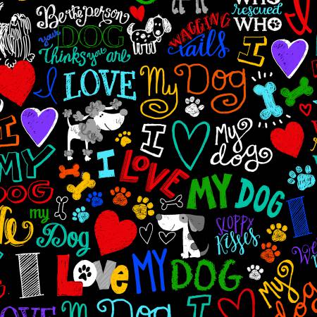 Black/Rainbow I Love My Dog - Timeless Treasures Cotton