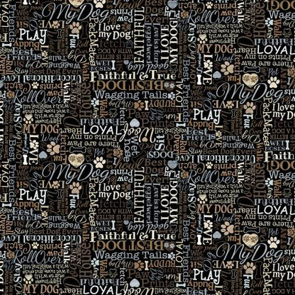 Black I Love My Dog Text - Timeless Treasures Cotton - 1/2 yard (C8554-BLK)