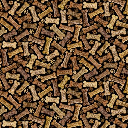 CLEARANCE Black Tossed Dog Bones - Timeless Treasures Cotton