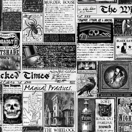 Wicked Time Newspaper Halloween - Timeless Treasures Cotton