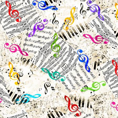 White Music Note Chart - Timeless Treasures Cotton