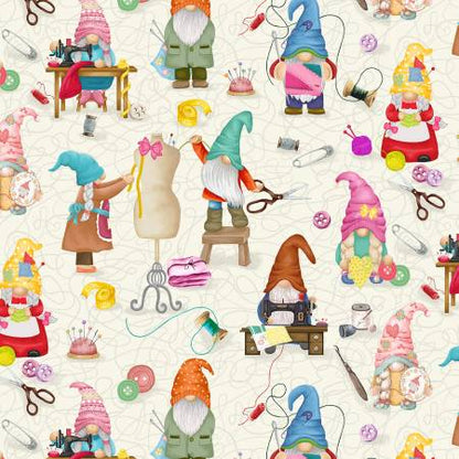 CLEARANCE Sewing Gnomes - Timeless Treasures Cotton