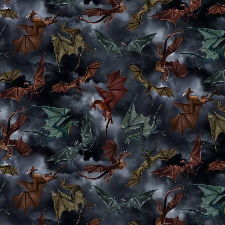Grey Dragon's Battle - Timeless Treasures Cotton