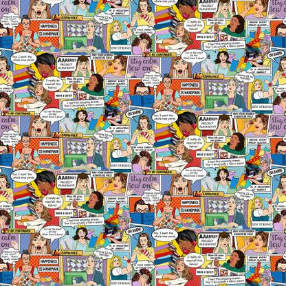 CLEARANCE Multi Sewing Comic - Timeless Treasures Cotton