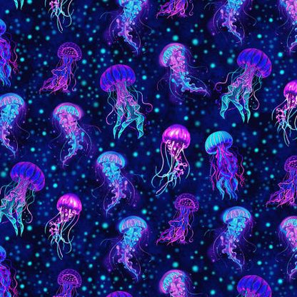Midnight Bioluminescent Jellyfish - Timeless Treasures Cotton