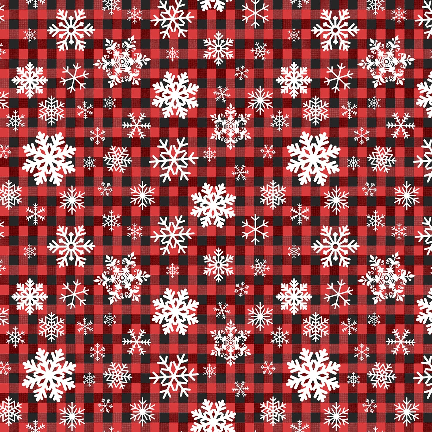 Red Snowflakes On Buffalo Plaid - Timeless Treasures Cotton