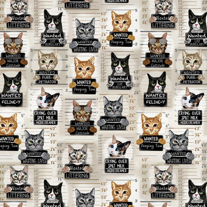 Beige Cat Mugshots - Timeless Treasures Cotton