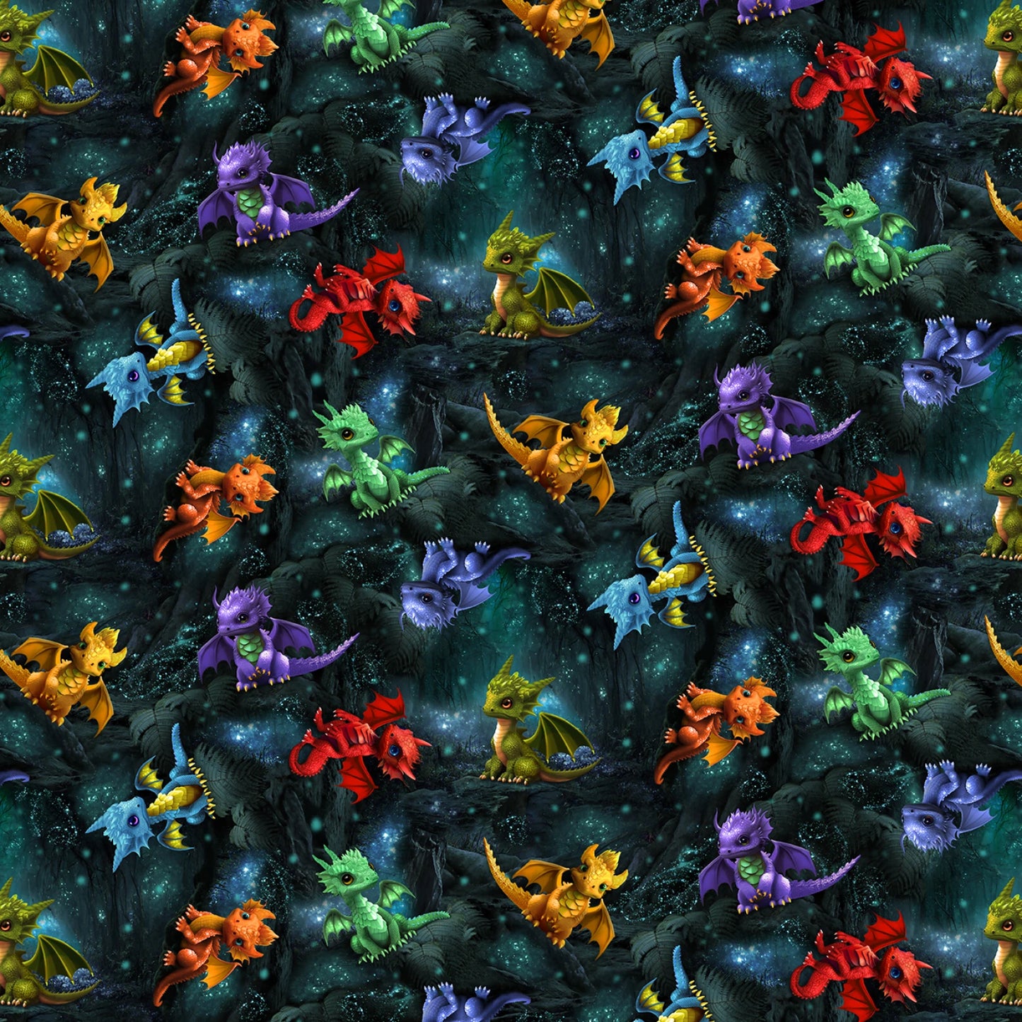 Forest Baby Dragons Tossed - Timeless Treasures Cotton