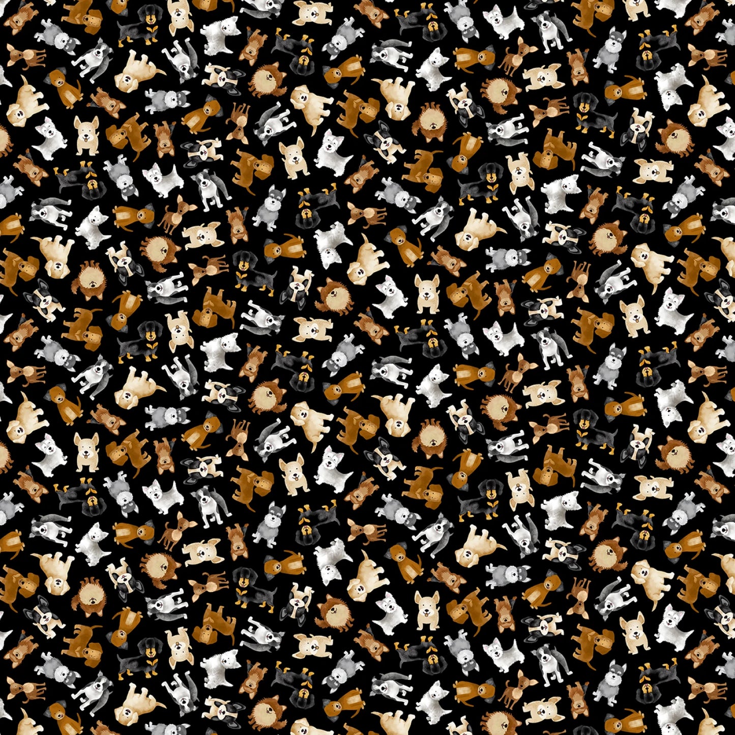 Black Tossed Small Dogs - Timeless Treasures Cotton