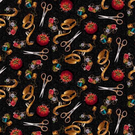 Black Sewing Tools - Timeless Treasures Cotton