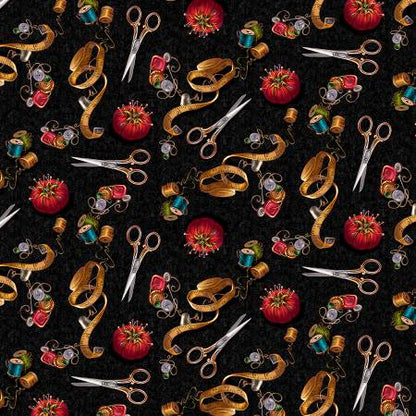 Black Sewing Tools - Timeless Treasures Cotton
