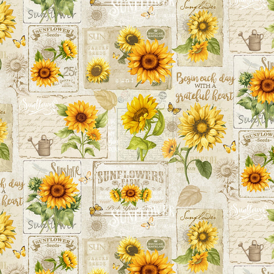 Beige Sunflower Collage - Timeless Treasures Cotton