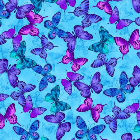 Blue Flying Butterflies - Timeless Treasures Cotton ( CD3388-BLUE)