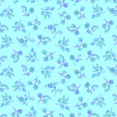 CLEARANCE Aqua Small Jacobean Floral - Timeless Treasures Cotton