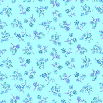 CLEARANCE Aqua Small Jacobean Floral - Timeless Treasures Cotton