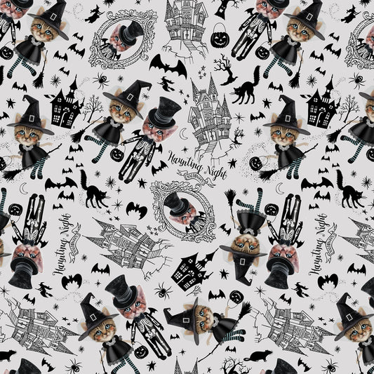 Grey Costumed Kittens Halloween - Timeless Treasures Cotton
