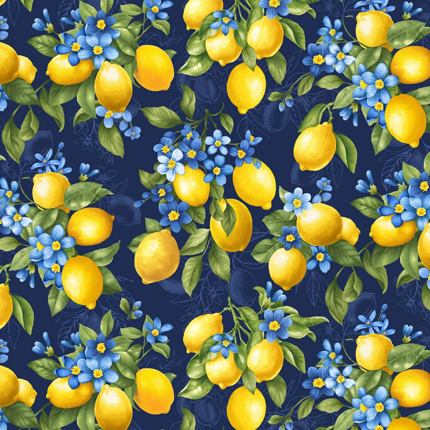 Lemon Bouquet on Navy - Timeless Treasures Cotton