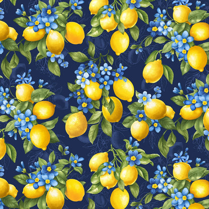 Lemon Bouquet on Navy - Timeless Treasures Cotton