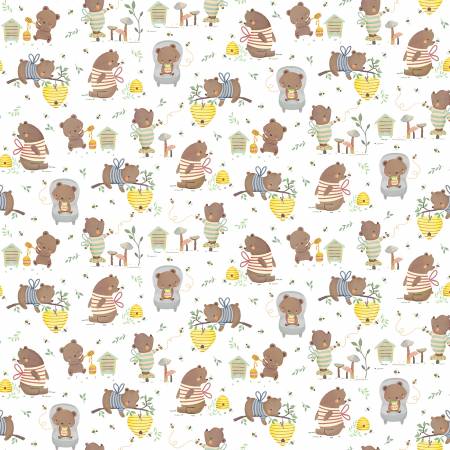 CLEARANCE White Bears & Bees Scenic - Timeless Treasures Cotton