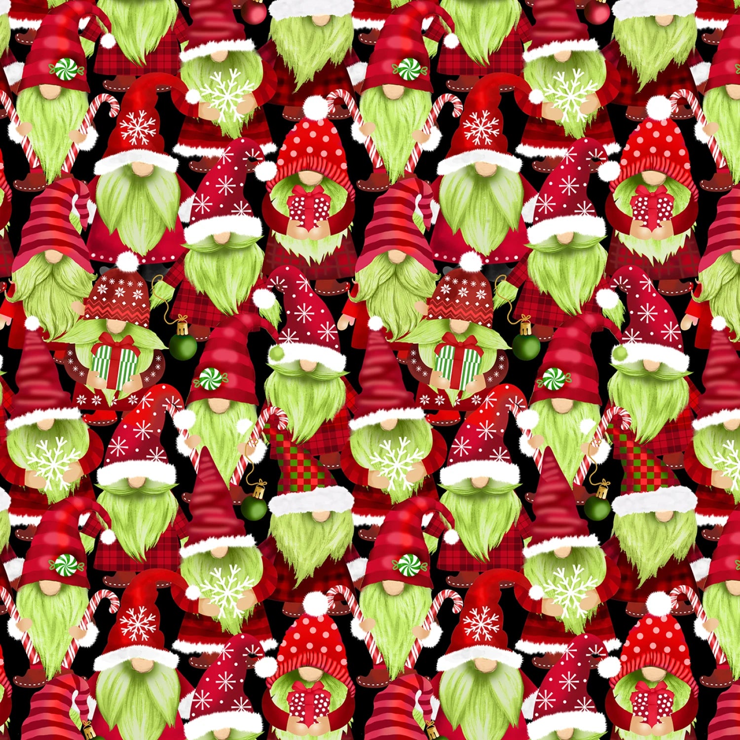 Green Gnomes Holiday Favorites - Timeless Treasures Cotton