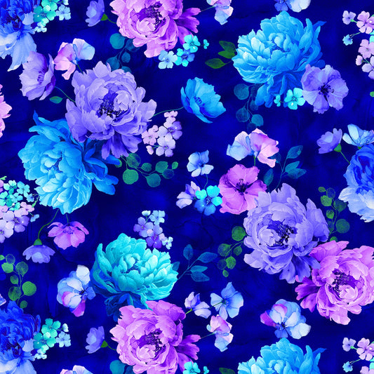 Navy Tossed Floral Bouquet - Timeless Treasures Cotton