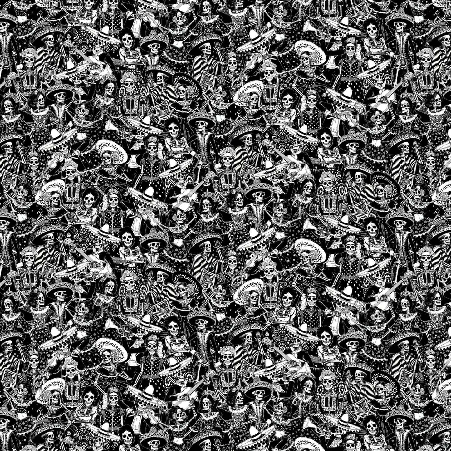 Black Day Of The Dead Toile - Timeless Treasures Cotton (CD3748-BLACK)