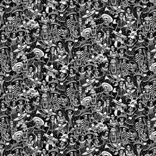 Black Day Of The Dead Toile - Timeless Treasures Cotton (CD3748-BLACK)