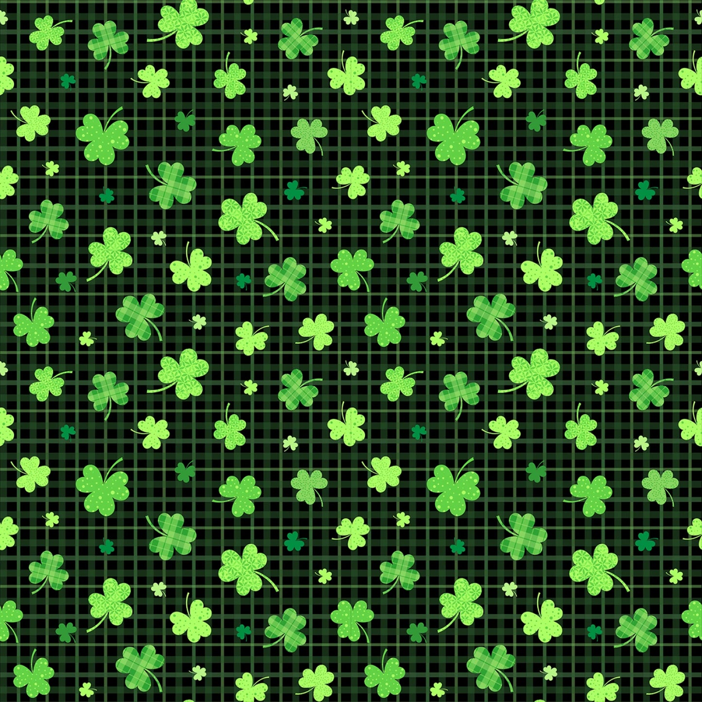 Black Shamrocks on Plaid - Timeless Treasures Cotton