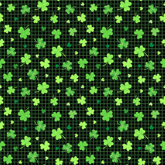 Green Shamrocks on Black Plaid - Timeless Treasures Cotton