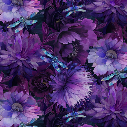 Purple Floral With Dragonflies - Timeless Treasures Cotton