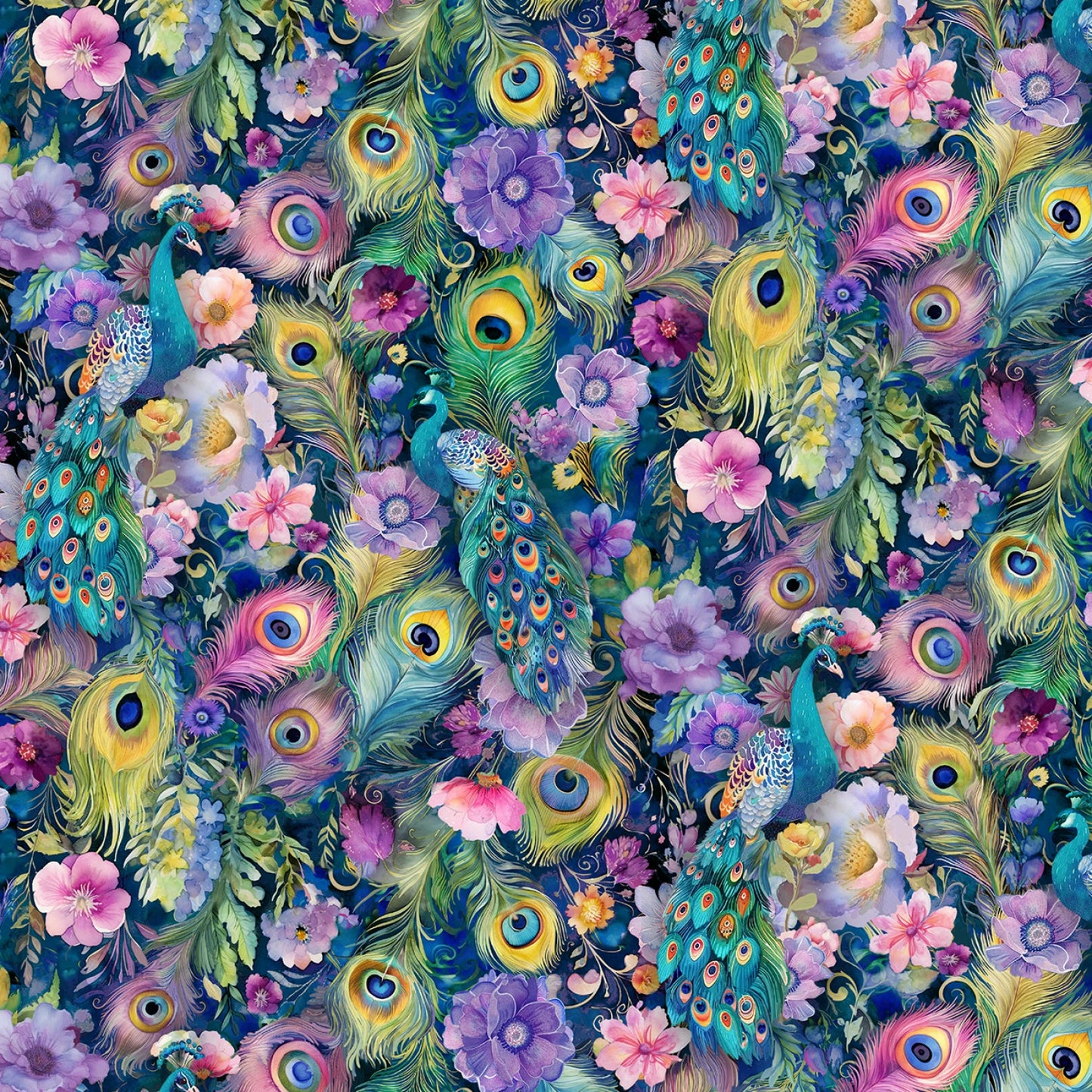 Navy Peacock Peek-A-Boo Floral - Timeless Treasures Cotton