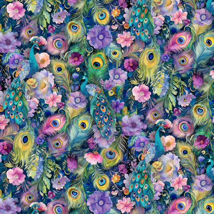 Navy Peacock Peek-A-Boo Floral - Timeless Treasures Cotton
