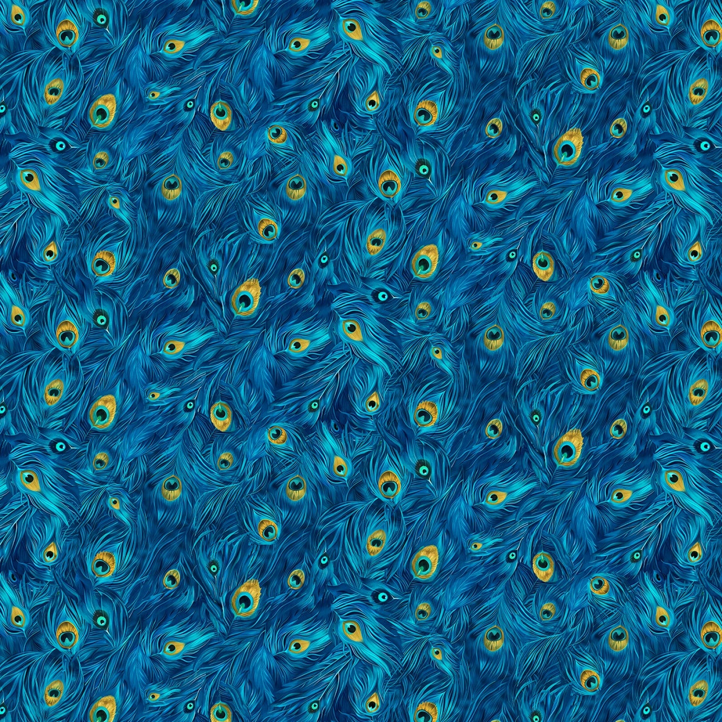 Royal Packed Peacock Plumes - Timeless Treasures Cotton