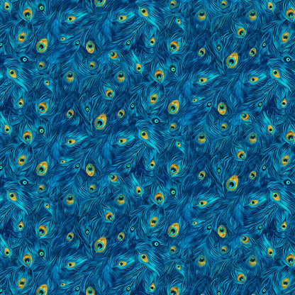 Royal Packed Peacock Plumes - Timeless Treasures Cotton