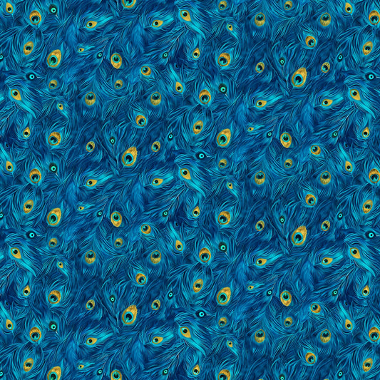 Royal Packed Peacock Plumes - Timeless Treasures Cotton