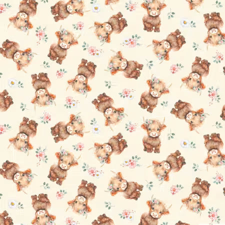 Multi Highland Cows & Floral - Timeless Treasures Cotton