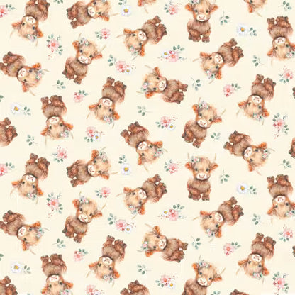 Multi Highland Cows & Floral - Timeless Treasures Cotton