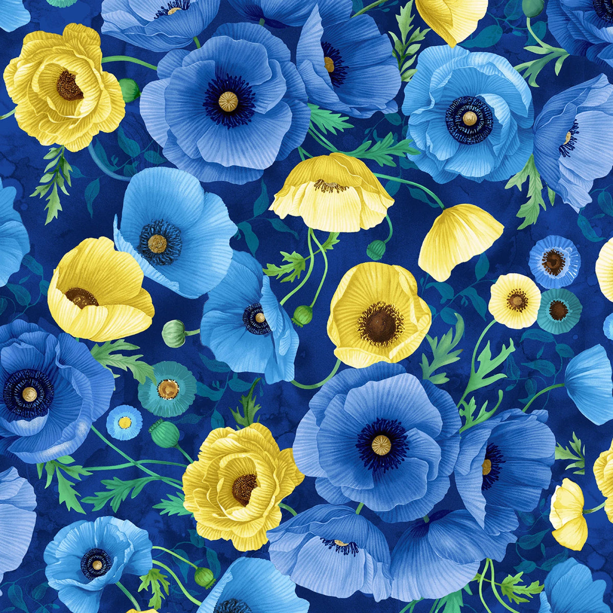 Navy Poppy Focal - Timeless Treasures Cotton